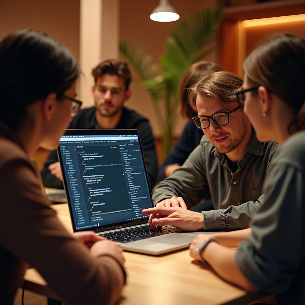 Workshop collaboration around a laptop